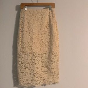 Topshop Cream Lace Pencil Skirt